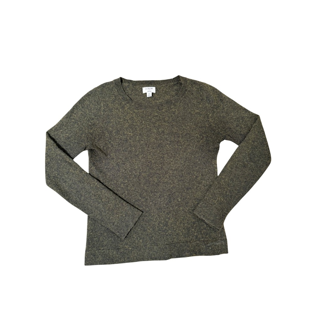 J. Crew Teddie Sweater XS Olive Green Marled Cotton Merino Wool Blend Crewneck